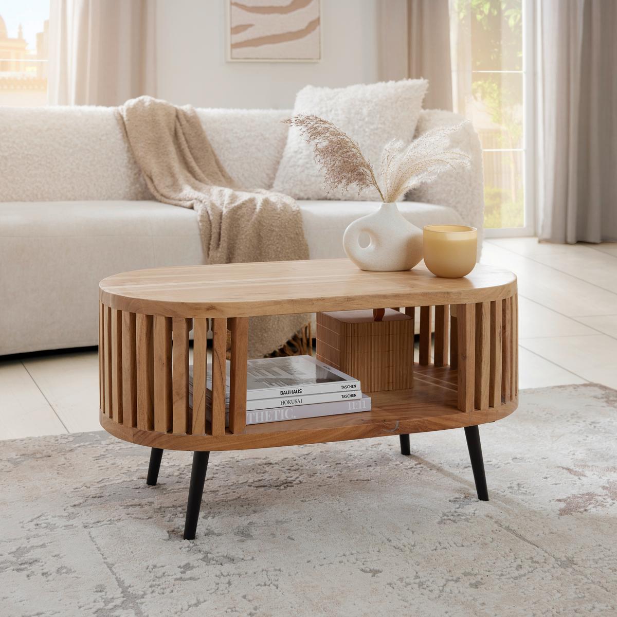 Măsuță de cafea MADDI -TREND- - culoare natur/negru, Lifestyle, lemn/metal (80/40/40cm) - Modern Living