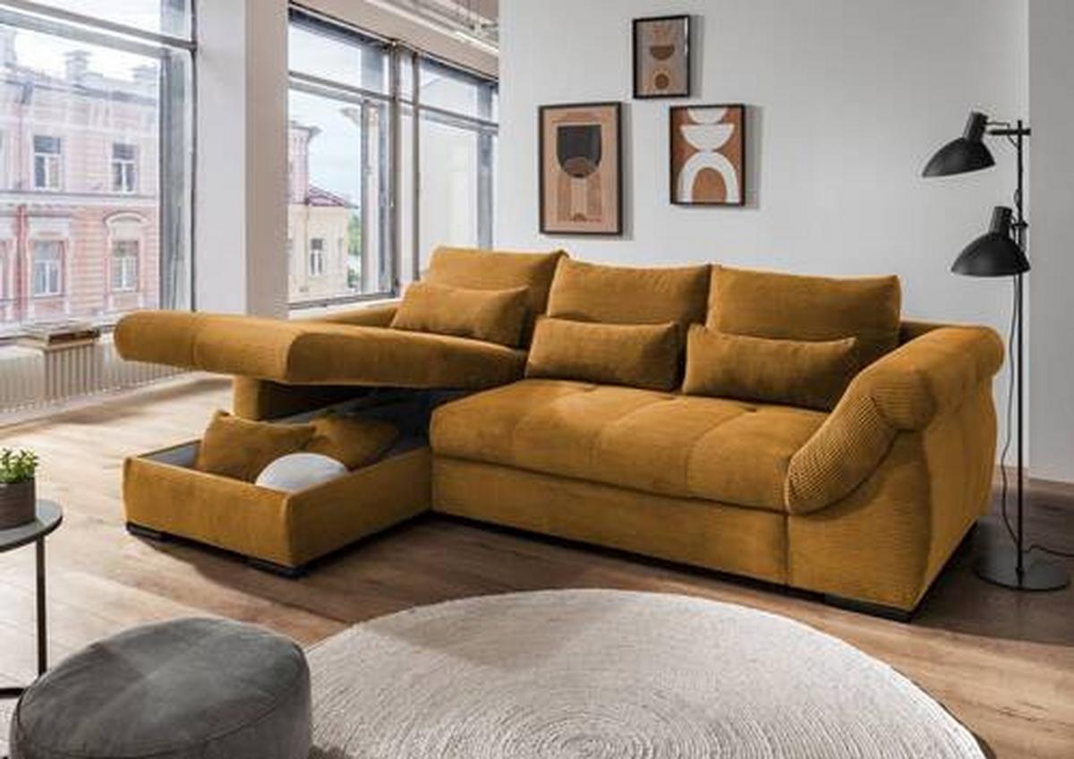 Wohnlandschaft Frederico Goldfarben Cord - Goldfarben/Schwarz, MODERN, Holz/Textil (188/302cm) - MID.YOU