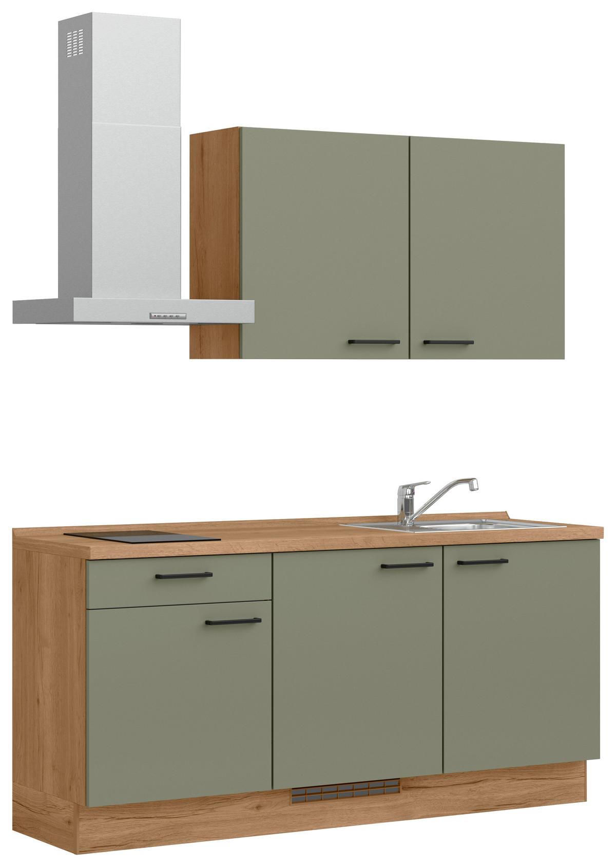 Küchenleerblock Senso Low o. Geräte Olivgrün - Eichefarben/Schwarz, MODERN, Holzwerkstoff/Metall (180cm) - Nobilia
