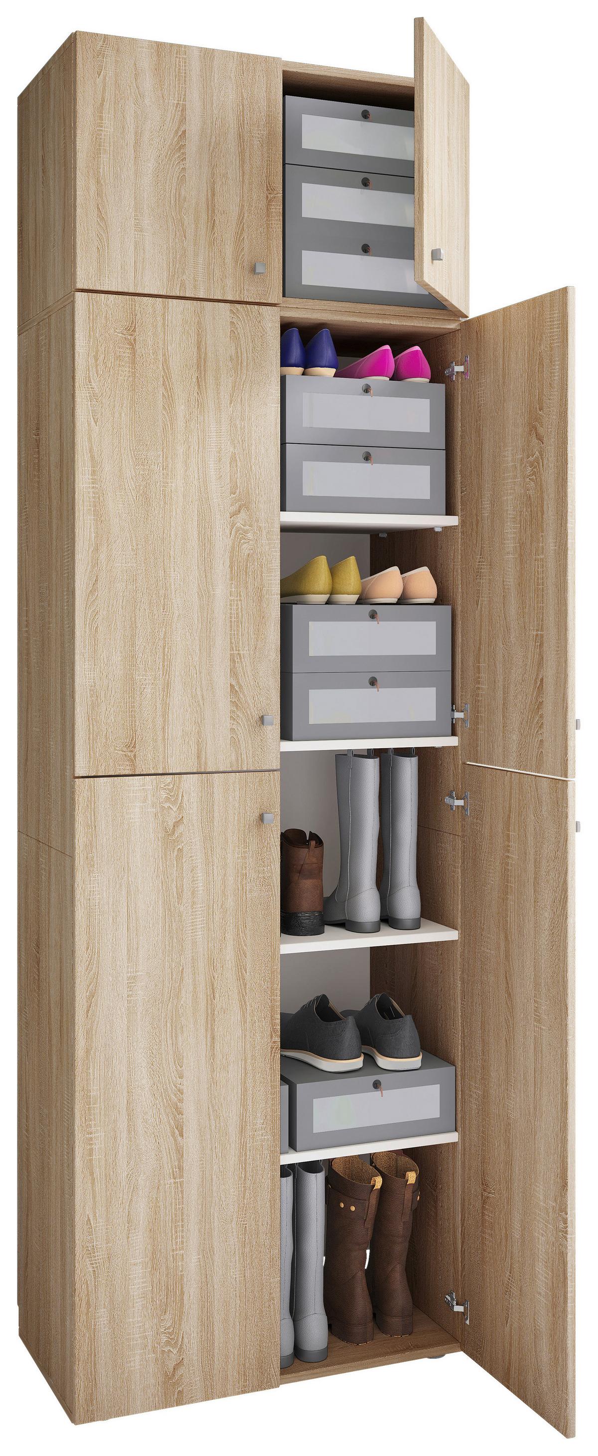 Schuhschrank Lona XXL ca.70x223x39cm Eiche Dekor - Schwarz/Grau, KONVENTIONELL, Holzwerkstoff/Kunststoff (70/223/39cm) - MID.YOU