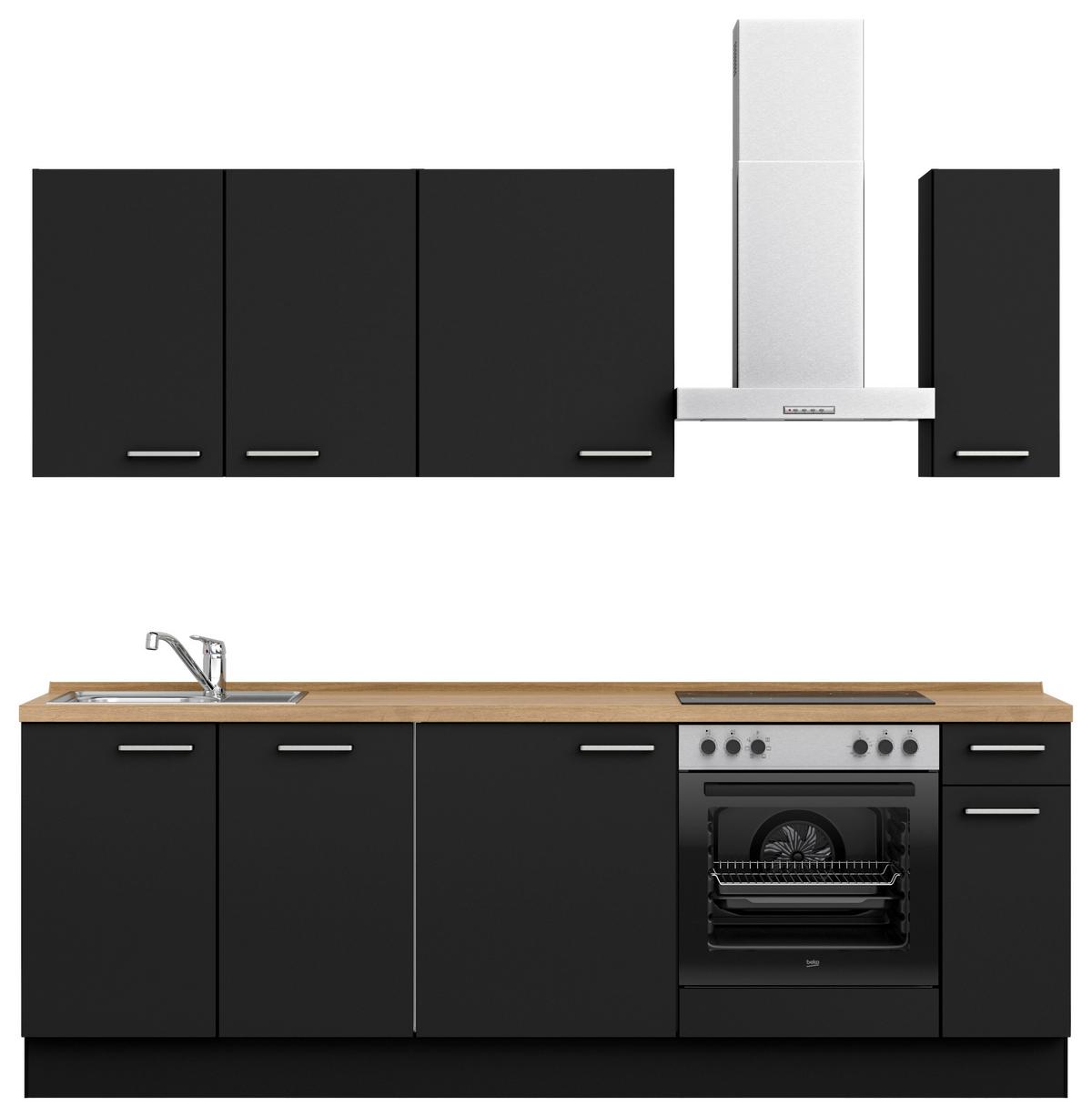 Küchenblock Touch Low m. Geräten Schwarz - Edelstahlfarben/Eichefarben, MODERN, Holzwerkstoff/Metall (240cm) - Nobilia