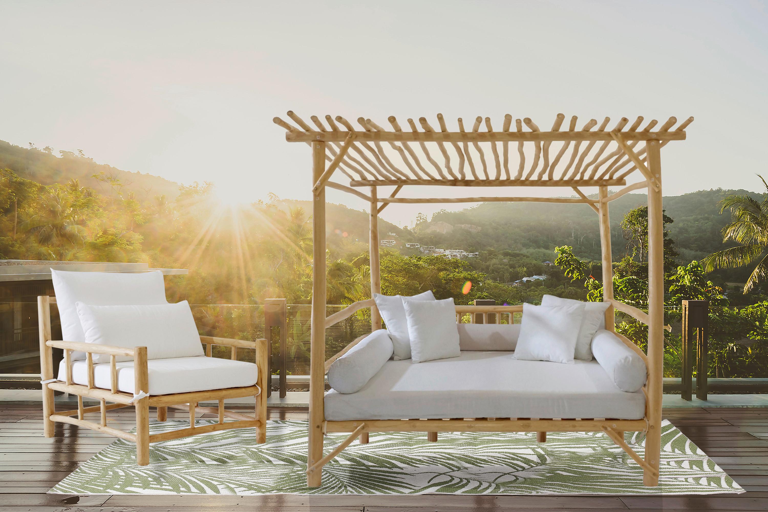 Loungebett Naturfarben - Weiß/Naturfarben, Natur, Holz/Textil (200/200/180cm) - Gardenson