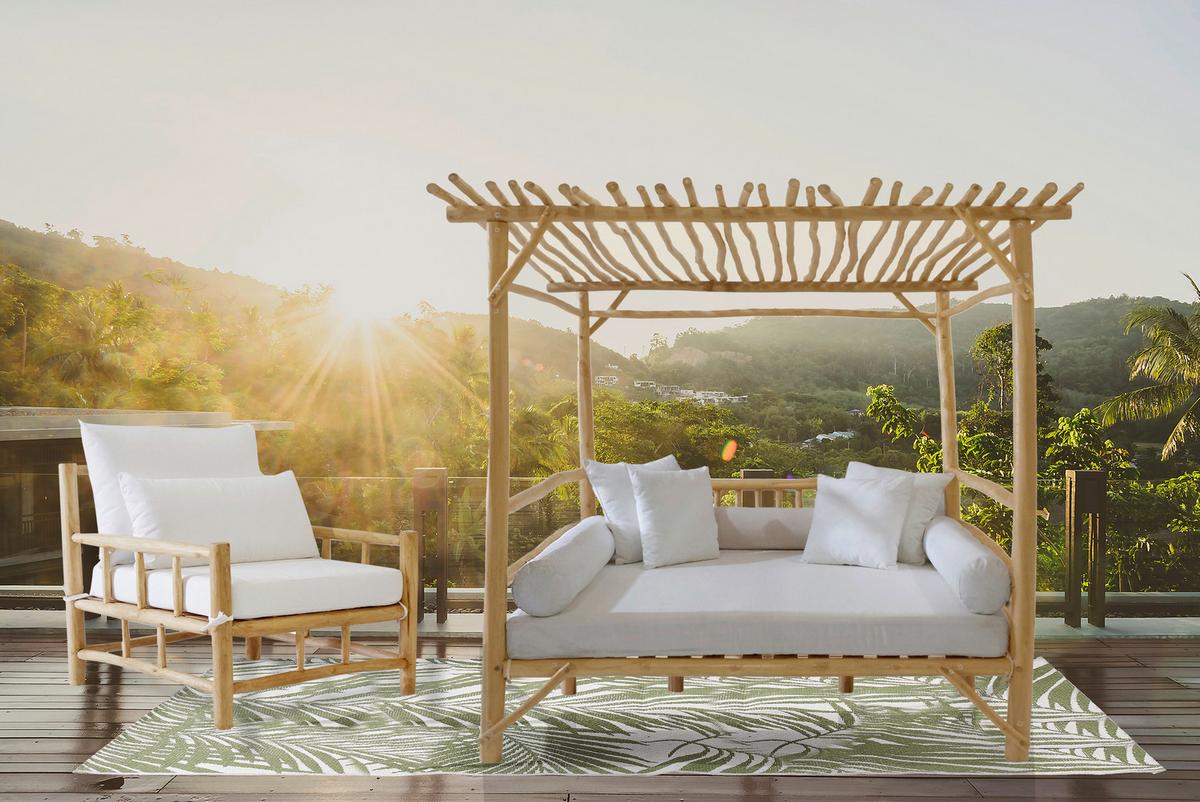 Loungebett Naturfarben - Weiß/Naturfarben, Natur, Holz/Textil (200/200/180cm) - Gardenson