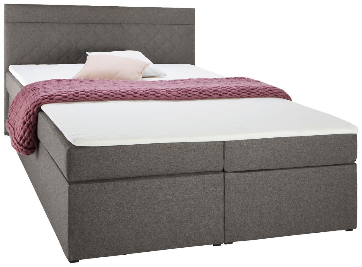 Boxspringbett in Grau ca. 140x 200cm inkl. Topper "Rosa" - Schwarz/Grau, Modern, Holz/Holzwerkstoff (140/200cm) - Bessagi Home
