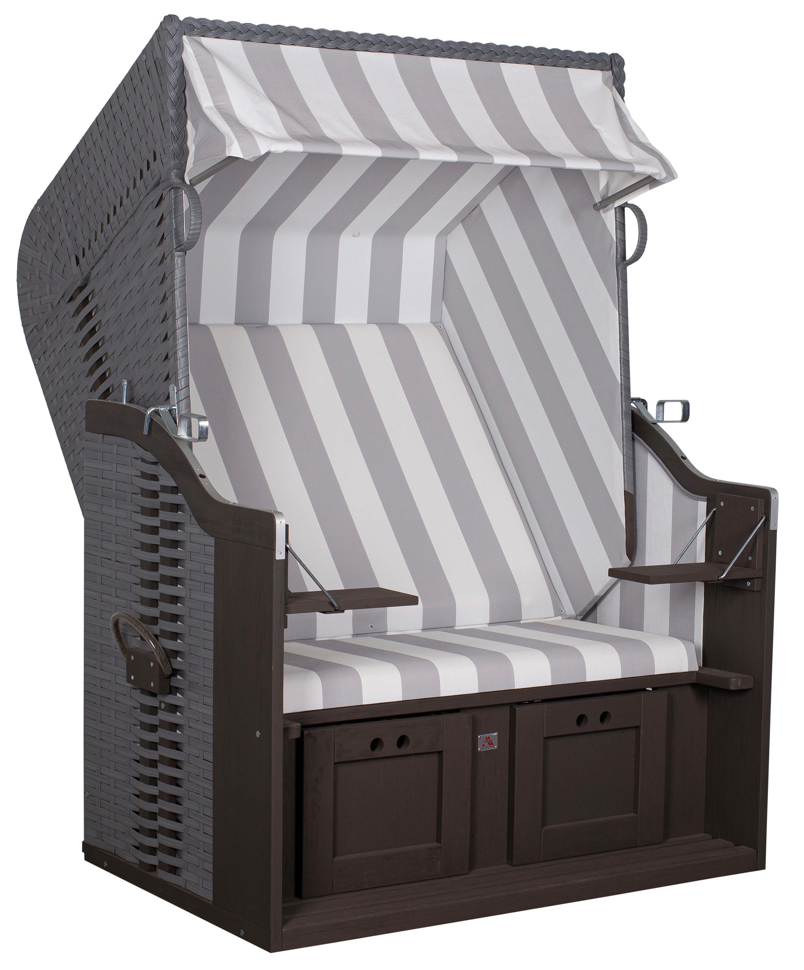 Strandkorb Ostsee Fehmarn Grau, Weiß ca.124x159x87cm - Weiß/Grau, Basics, Holz/Kunststoff (124/159/87cm) - Gardenson