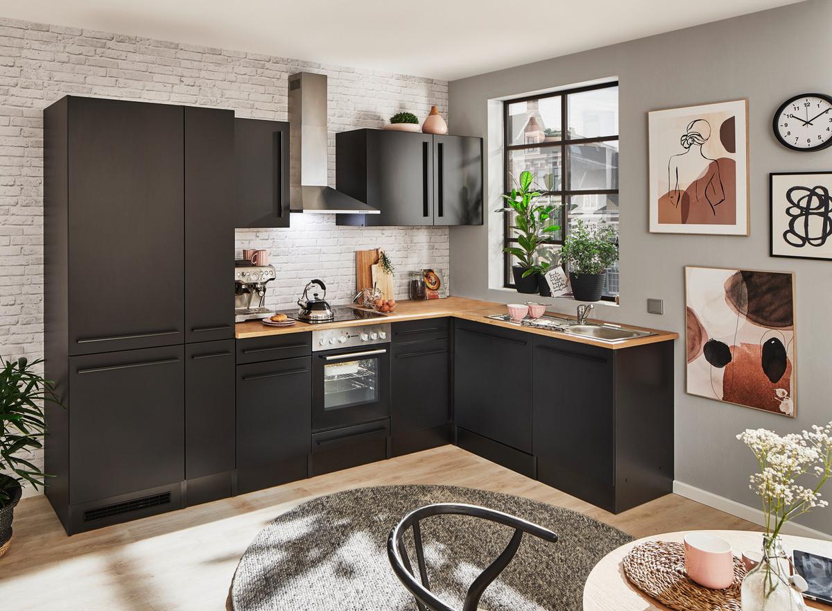 Eckküche Jazz mit Geräten ca.310x175cm Schwarz - Eichefarben/Schwarz, LIFESTYLE, Holzwerkstoff/Kunststoff (310/175/60cm) - P & B