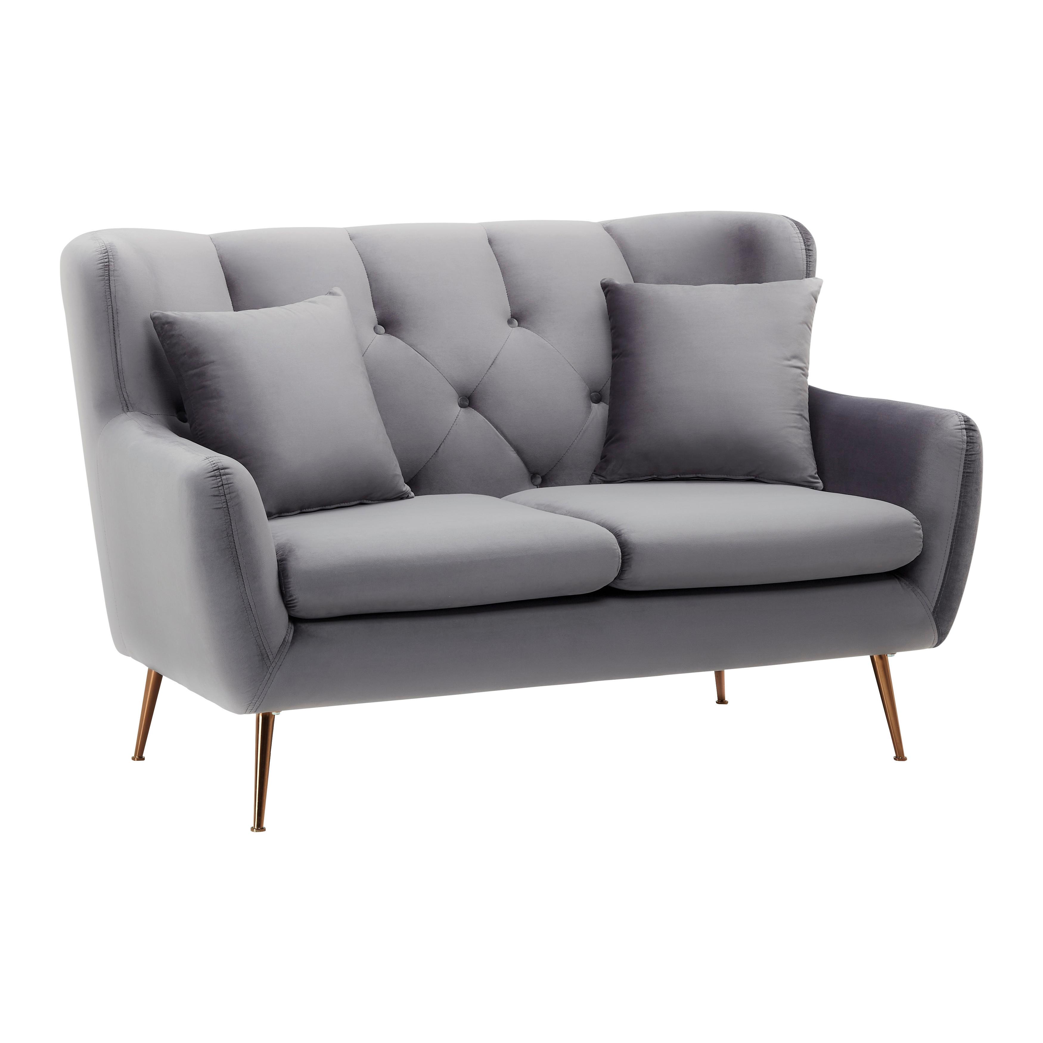 Sofa hellgrau, "Linus", Samt - Goldfarben/Hellgrau, MODERN, Holz/Textil (148/95/93cm) - Bessagi Home