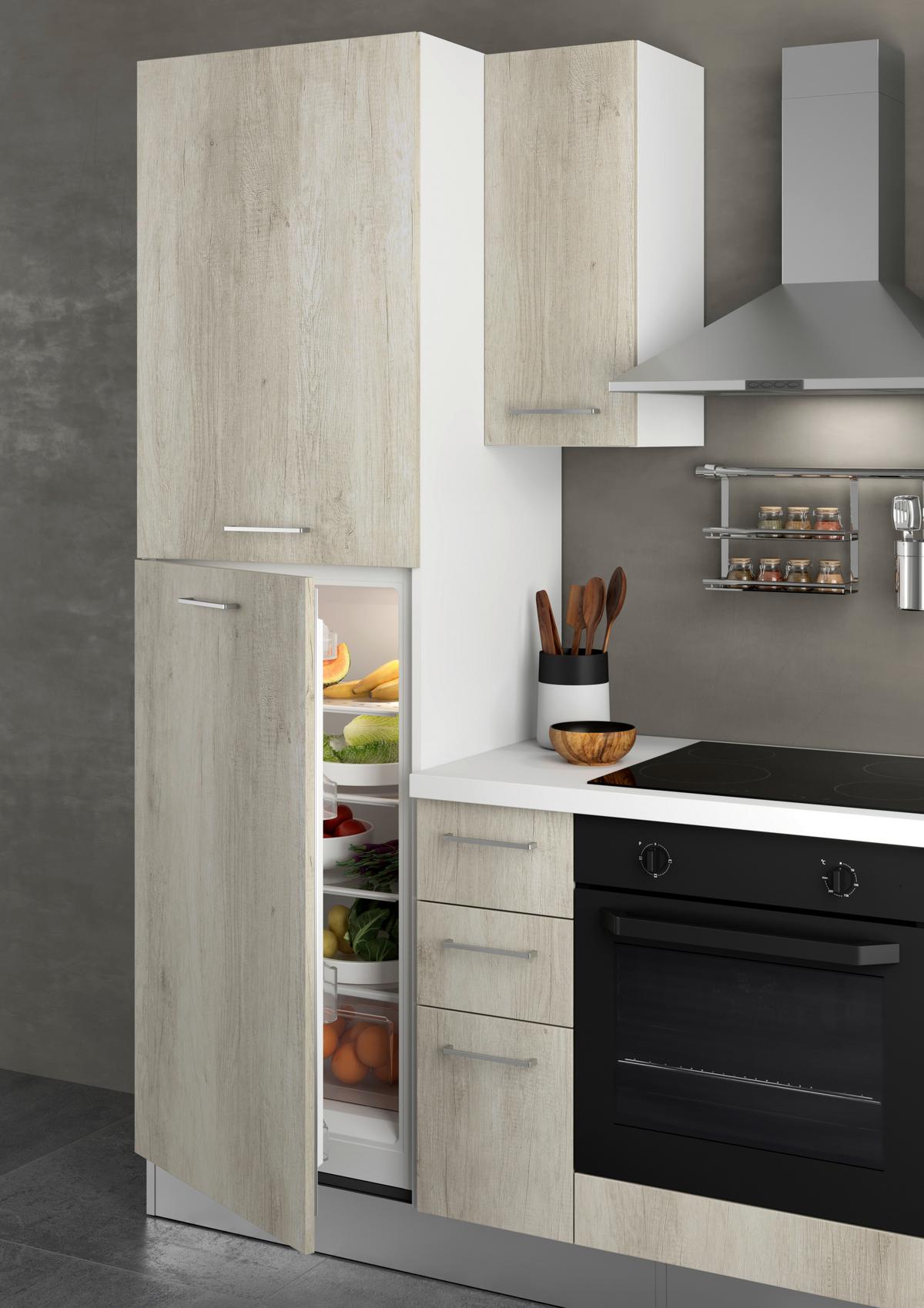 Küchenzeile Gardena m. Geräten Eiche - Eiche Bianco/Alufarben, MODERN, Holzwerkstoff/Kunststoff (255/88/216cm) - MID.YOU