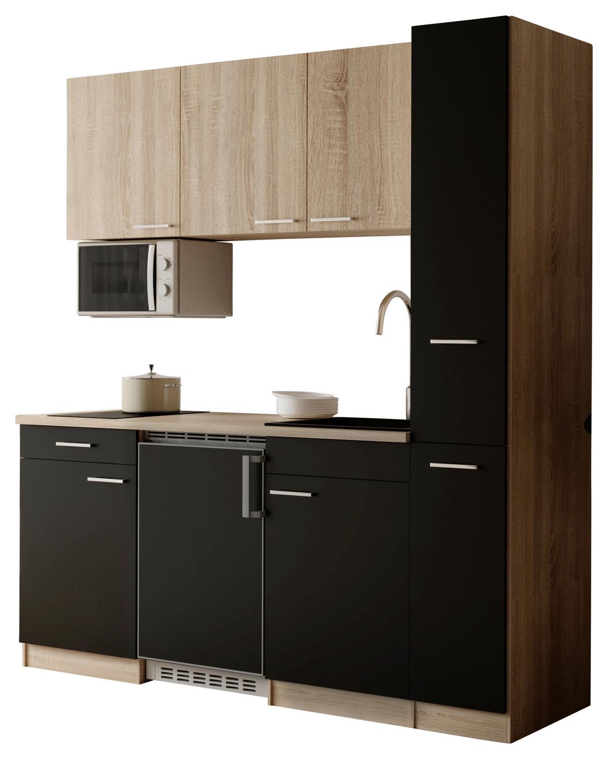 Küchenblock Ingrid m. Geräten Schwarz - Eichefarben/Schwarz, Design, Holzwerkstoff/Kunststoff (180cm) - Respekta