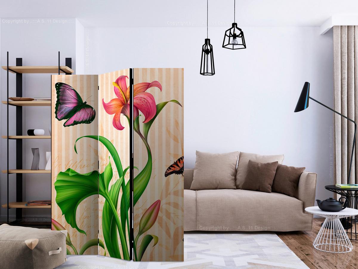 Paravan Vintage Lilly, 3-Delni, Dvostranski - večbarvno, Basics, tekstil/les (135/172/3cm) - artgeist