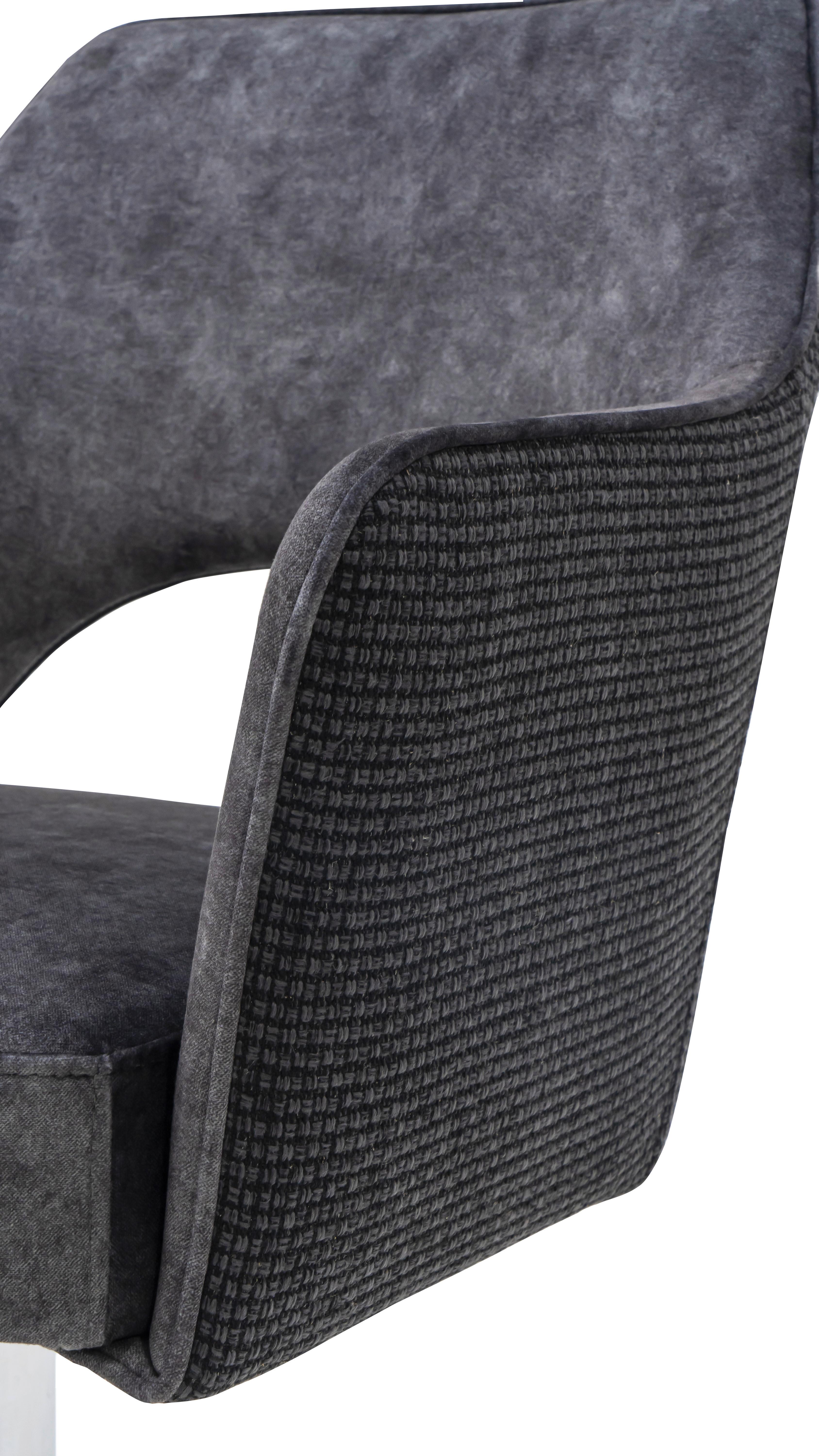 STOL MED ARMSTÖD VALLETTA - kromfärg/antracit, Klassisk, metall/textil (61/85/60cm) - Premium Living