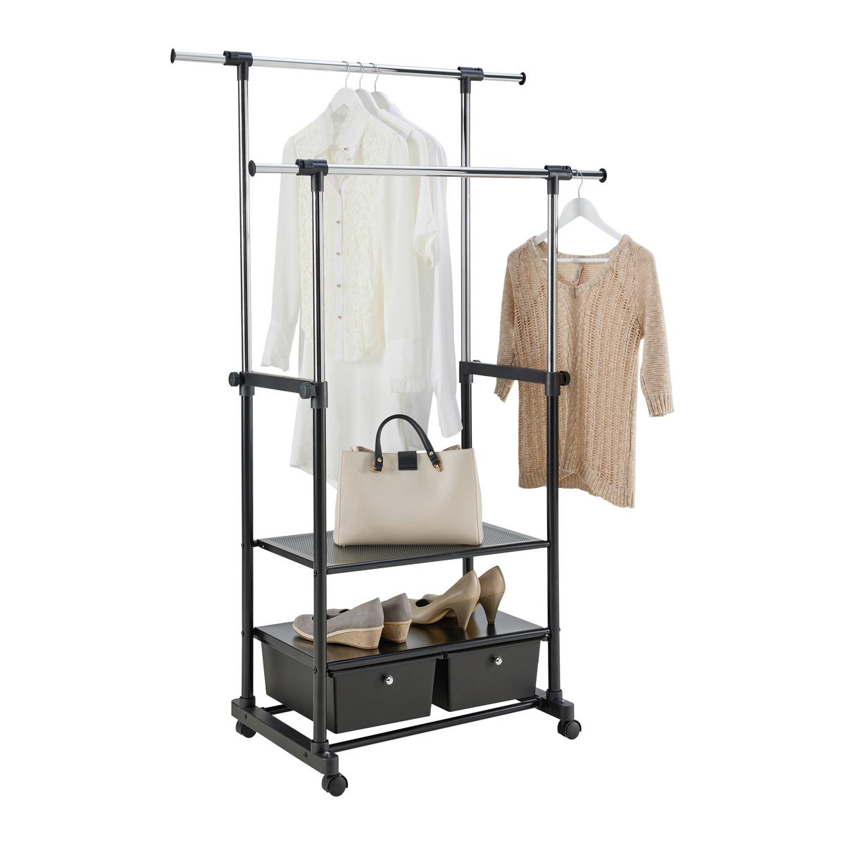 Kleiderwagen Ben II Schwarz/Chromfarben - Chromfarben/Schwarz, MODERN, Kunststoff/Metall (74-123/127-163/48cm) - Mömax