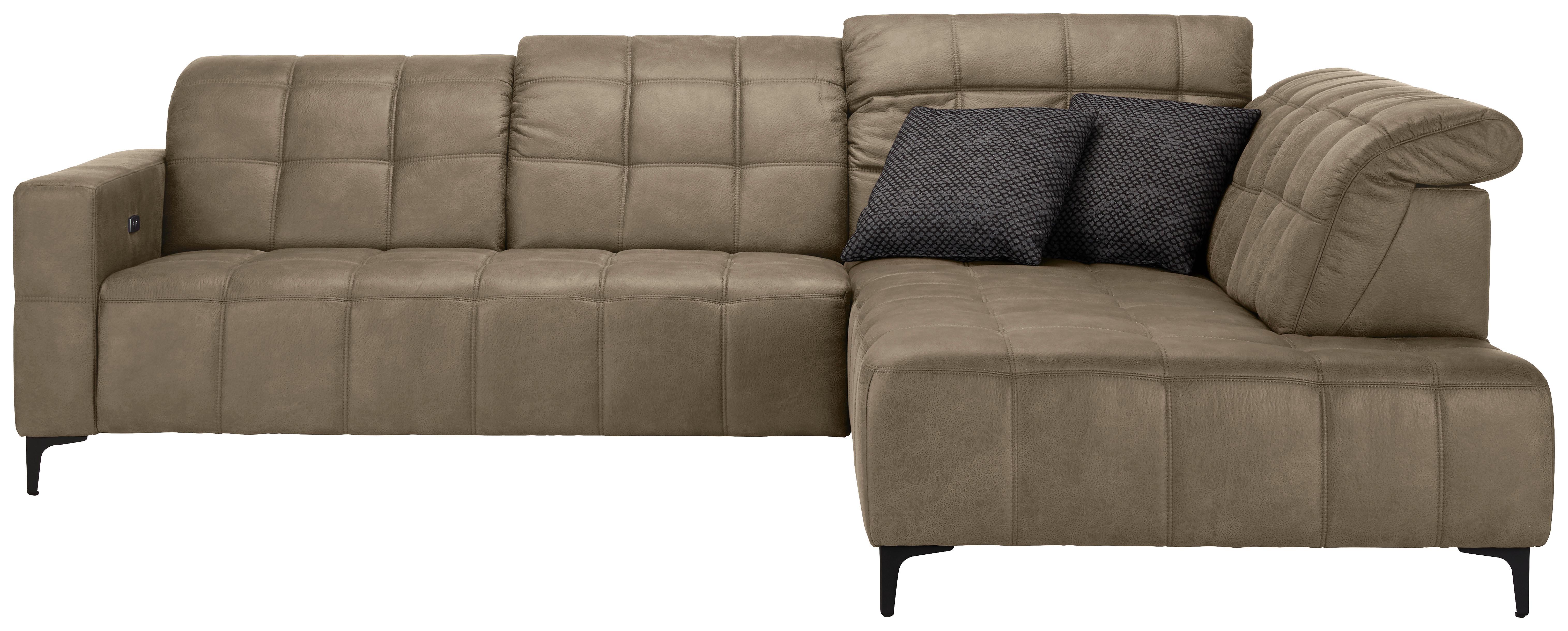 Ecksofa Panama rechts Taupe - Taupe/Schwarz, KONVENTIONELL, Textil/Metall (304/89-102/216cm) - Premium Living