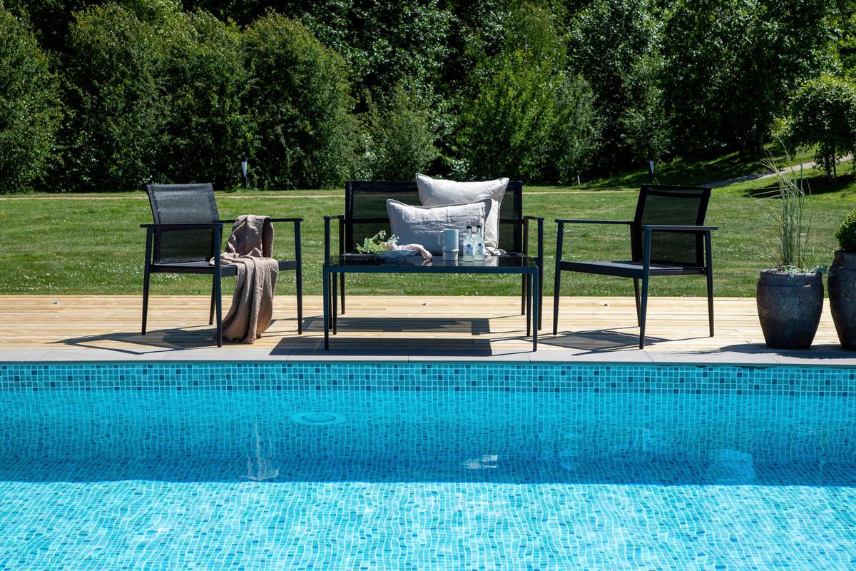 GARTENGARNITUR BREAK - Schwarz, KONVENTIONELL, Glas/Textil - Gardenson