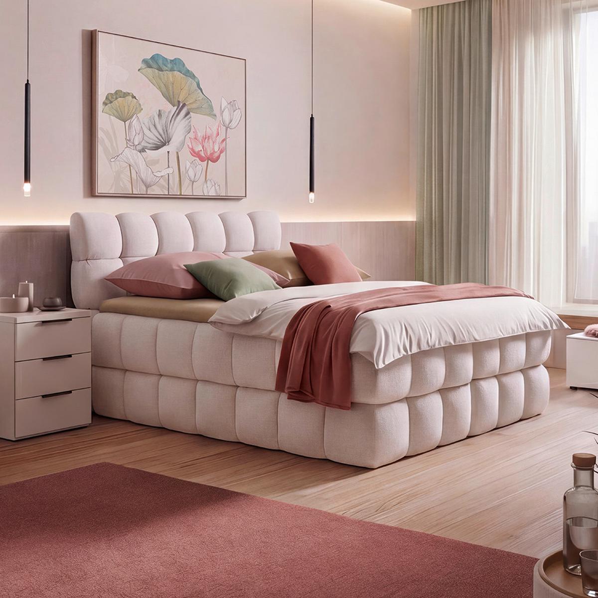 Boxspringbett Bubble Box Creme Ca. 180x200cm - Creme/Schwarz, Konventionell, Holz/Textil (180/200cm) - Premium Living