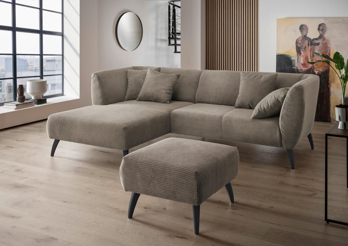 Wohnlandschaft Colori Graubraun Cord - Graubraun/Schwarz, MODERN, Holz/Textil (160/264cm) - MID.YOU