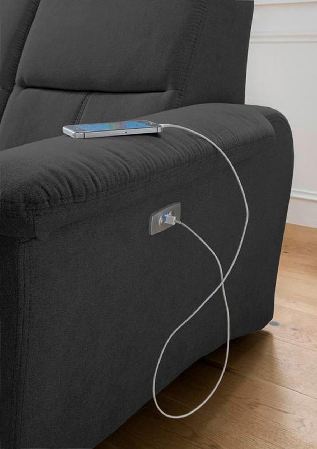 Ecksofa mit Relaxfunktion + USB Anschluss Parole, Mikrof. - Chromfarben/Schwarz, MODERN, Textil/Metall (165/231cm) - Livetastic
