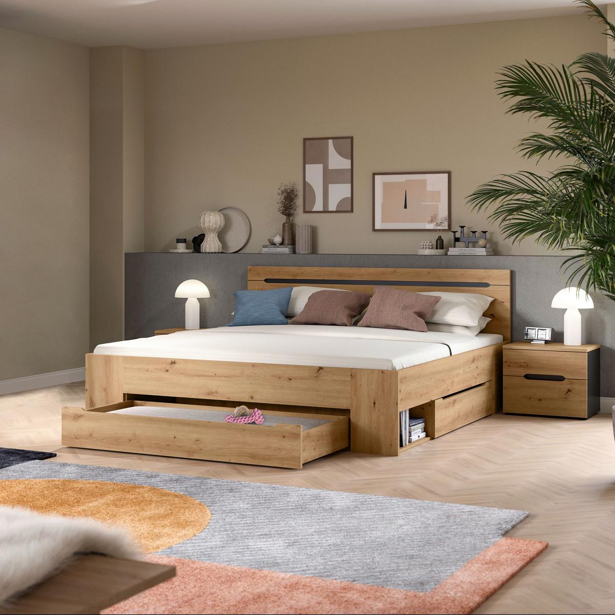 Schlafzimmer CANU 3-teilig Grau, Eiche Artisan - Eiche Artisan/Grau, MODERN, Holzwerkstoff (284/87/205cm) - MID.YOU