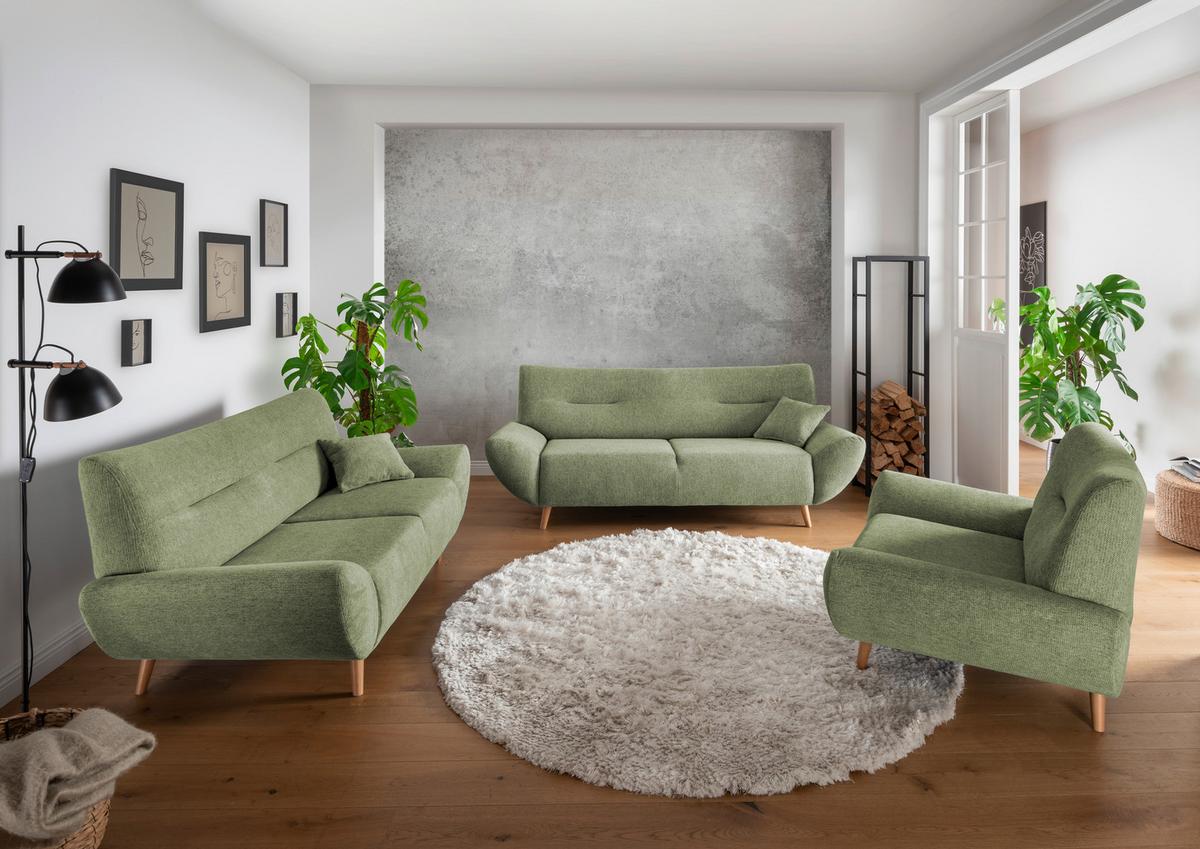 3-Sitzer-Sofa Drago Grün Chenille - Wildeiche/Grün, MODERN, Holz/Textil (205/81/90cm) - MID.YOU