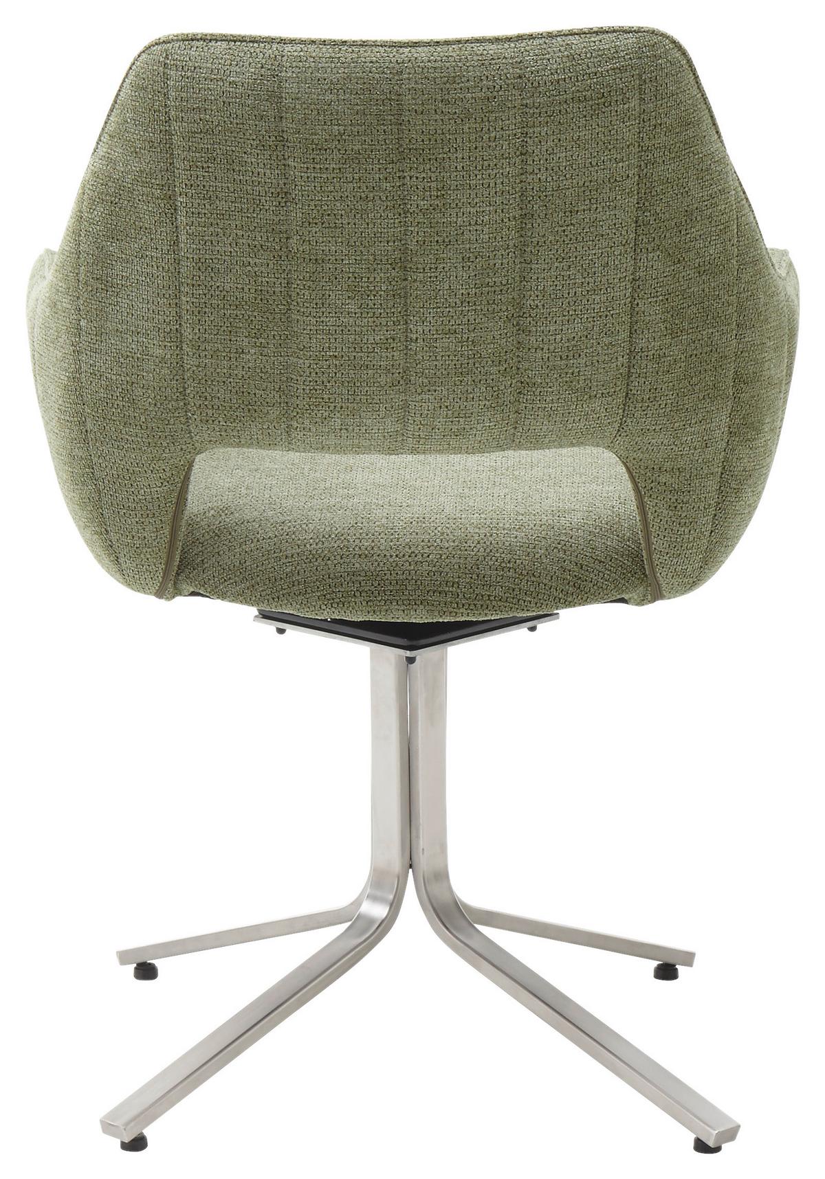 Armlehnstuhl Bacares in Olivgrün - Edelstahlfarben/Olivgrün, LIFESTYLE, Textil/Metall (62/88/63cm) - Premium Living