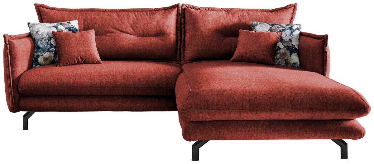 Wohnlandschaft Lava Koralle Velours - Türkis/Koralle, MODERN, Textil/Metall (255/180cm) - Livetastic