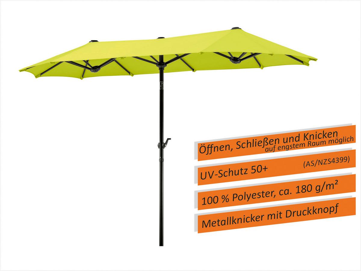 Doppelsonnenschirm Salerno ca.300x220x150cm Grün - Anthrazit/Grün, Basics, Textil/Metall (300/220/150cm) - Schneider