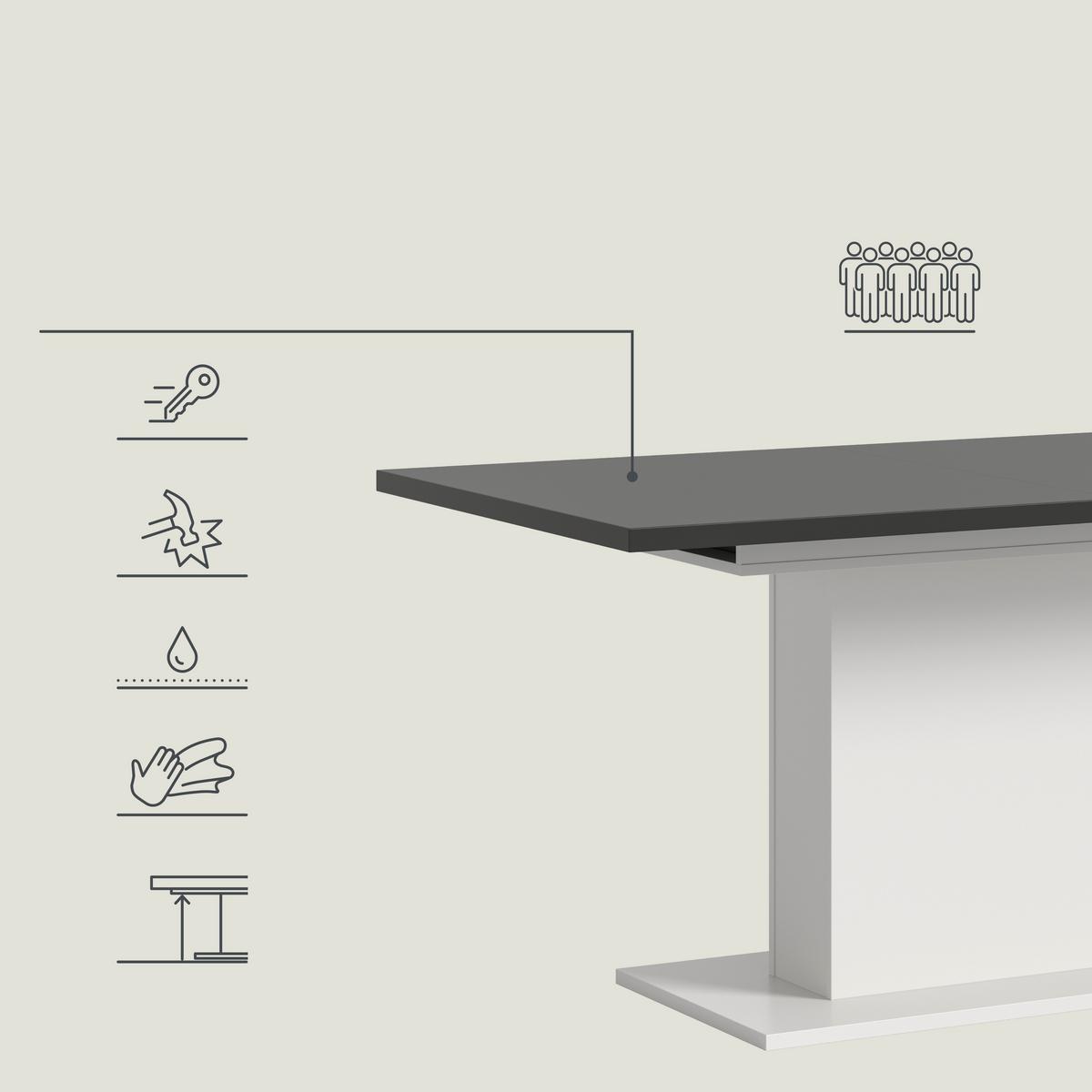 Ausziehtisch Marlon Grau/Weiß ca. 150-190/90/76 cm - Weiß/Grau, KONVENTIONELL, Holzwerkstoff (150-190/90/76cm) - MID.YOU