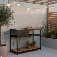 Outdoorküche Delia Schwarz /Naturfarben inkl. Abdeckung - Schwarz/Naturfarben, MODERN, Kunststoff/Metall (127/126/53,5cm) - Bessagi Garden