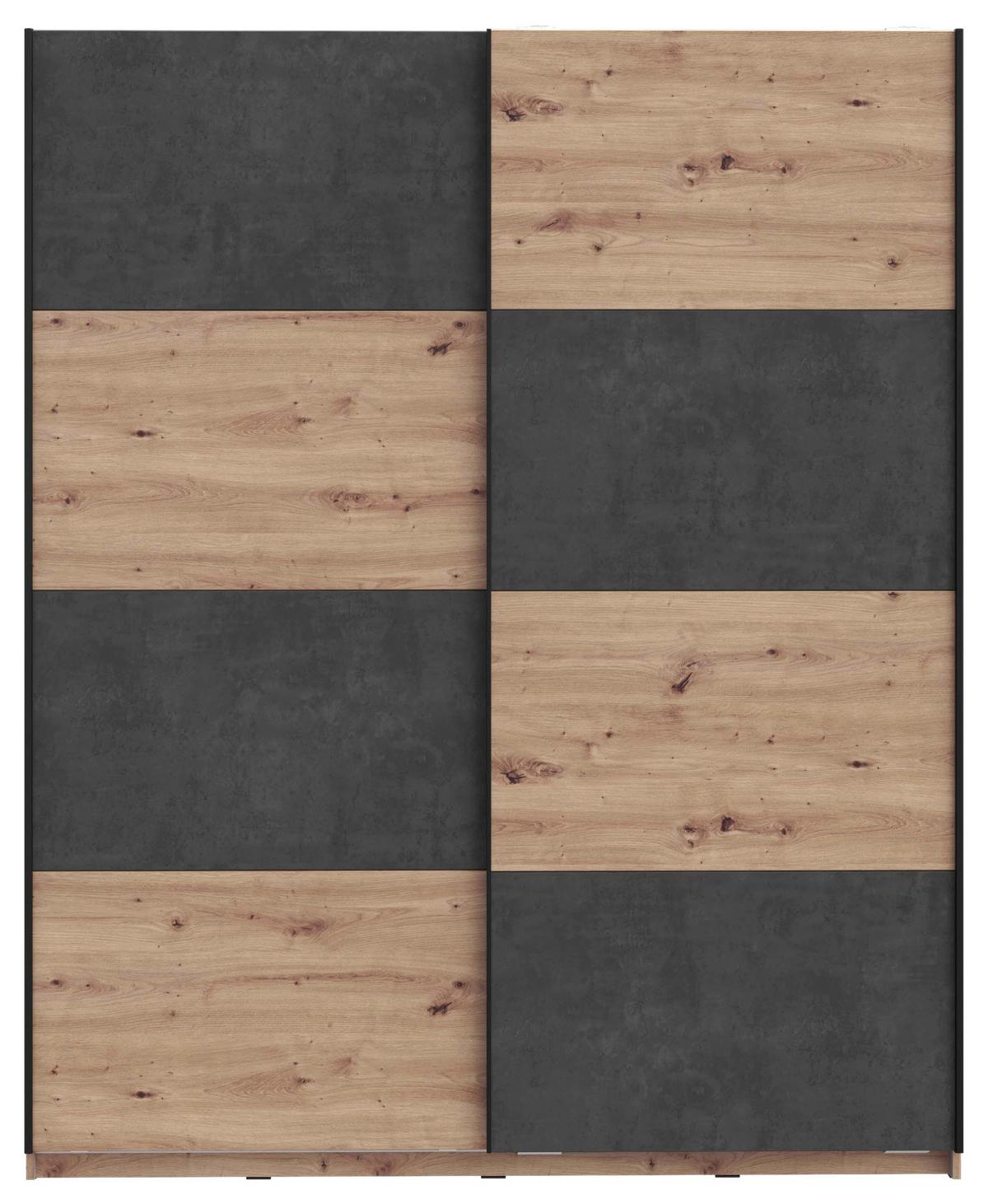 Omara Z Drsnimi Vrati Raven, Barva Hrasta, Temno Siva - temno siva/črna, Design, kovina/leseni material (170/210/61cm) - Carryhome