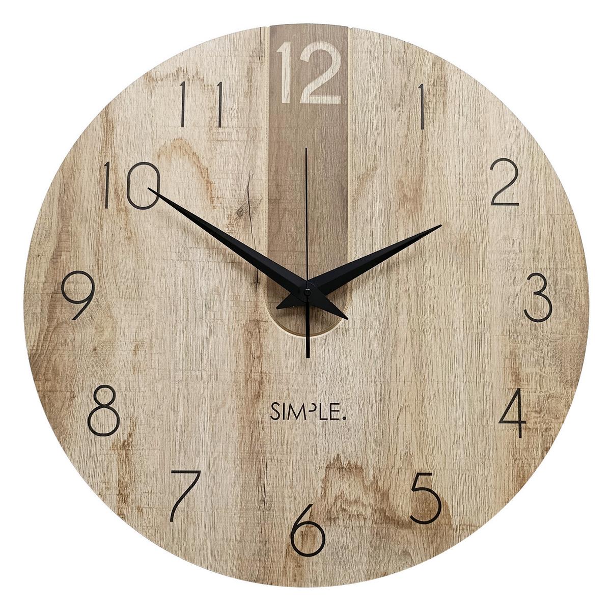 Wanduhr Schwarz/Eichefarben Ø ca. 57cm - Eichefarben/Schwarz, Basics, Holz/Kunststoff (57cm)