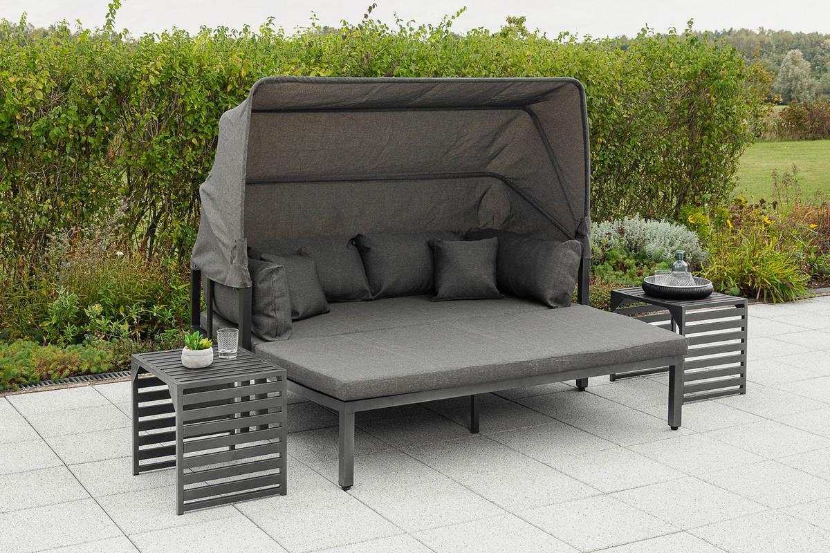 Loungegarnitur 4-tlg. Argos Metall/Textil mit Kissen - Graphitfarben/Grau, KONVENTIONELL, Textil/Metall (175/148/80cm) - Gardenson