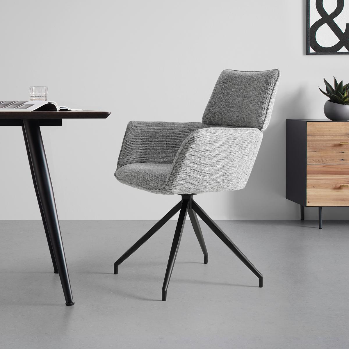 Armlehnstuhl Paolo Grau Webstoff Drehbar Gepolstert - Schwarz/Grau, MODERN, Holz/Textil (57/89/62cm) - Bessagi Home
