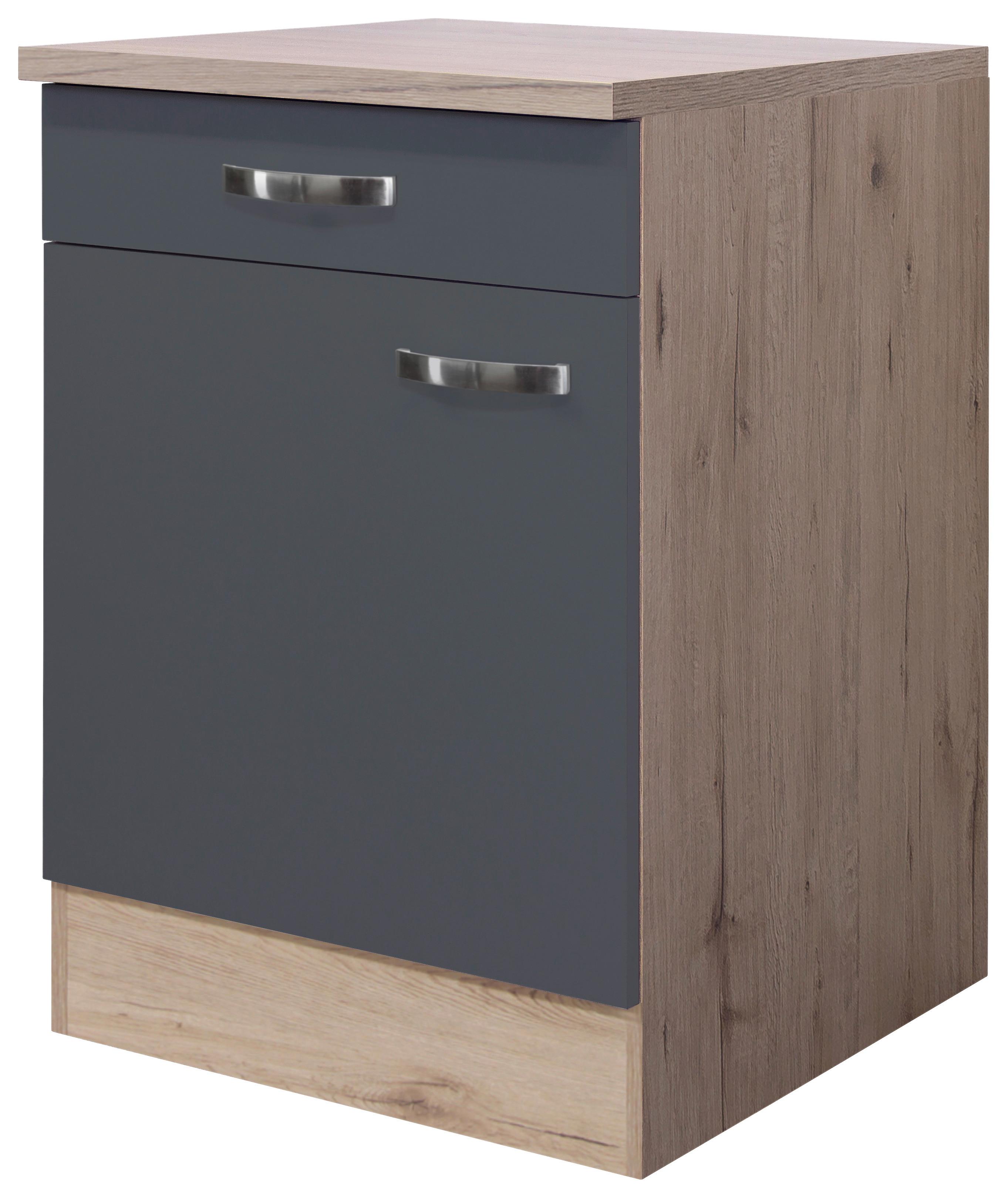 Küchenunterschrank Shadow ca. 60x85x60 cm Grau/Eiche - Edelstahlfarben/Dunkelgrau, MODERN, Holzwerkstoff/Metall (60/85/60cm) - FlexWell