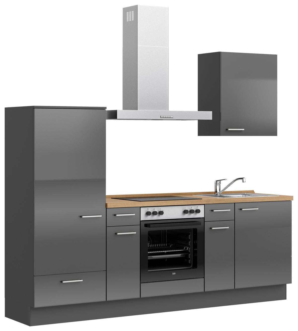 Küchenblock Flash Low m. Geräten Schieferfarben - Schieferfarben/Edelstahlfarben, MODERN, Holzwerkstoff/Metall (240cm) - Nobilia