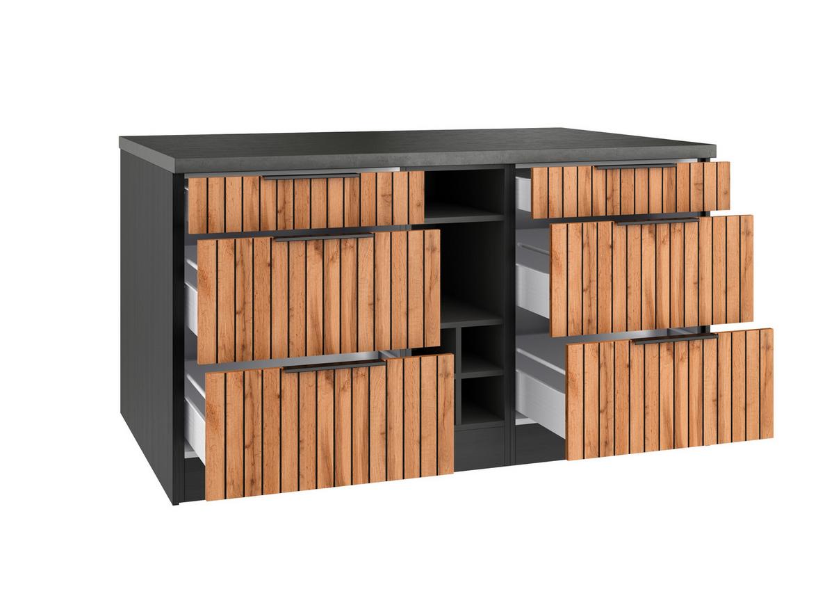 Kücheninsel Liverpool Typ 2 Eiche - Schieferfarben/Eiche Wotan, Basics, Holzwerkstoff/Metall (153/86/101cm) - Held