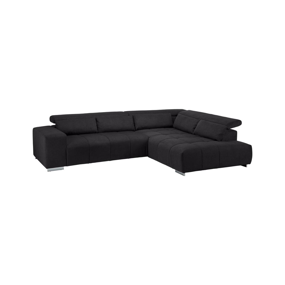 Wohnlandschaft Orion Schwarz Chenille-Oberfläche - Chromfarben/Schwarz, MODERN, Textil/Metall (308/70-88/225cm) - Bessagi Home