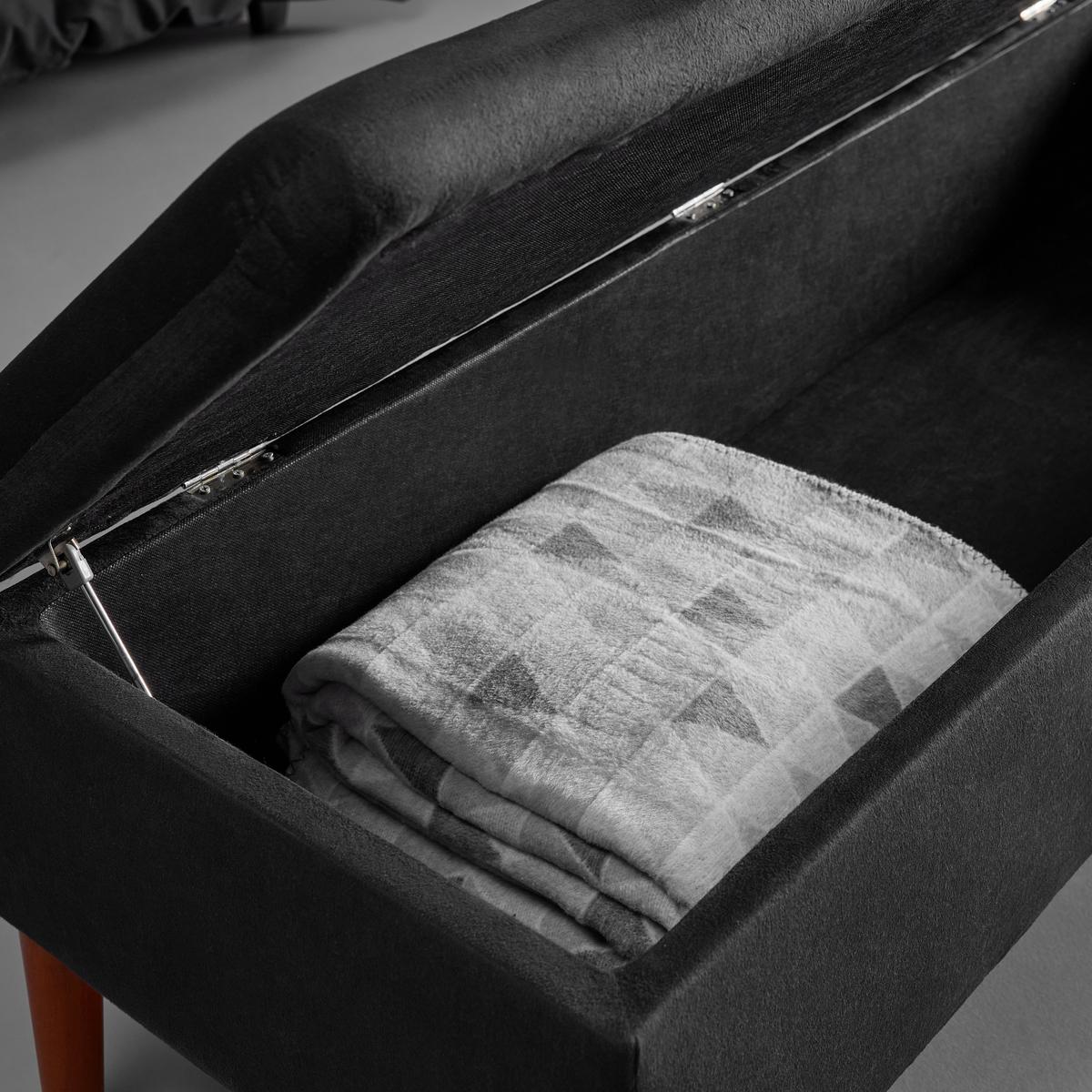 Hockerbank Jessy Schwarz Samt Gepolstert mit Stauraum - Buchefarben/Schwarz, MODERN, Holz/Textil (150/50/55cm) - Bessagi Home