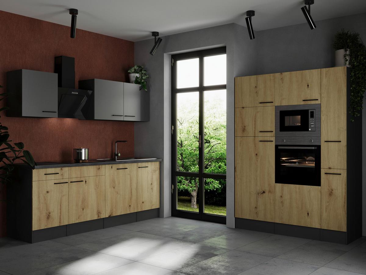 Kuhinjski Blok Z Aparati Oliver, 370cm - siva/črna, Design, kovina/leseni material (370cm) - Respekta