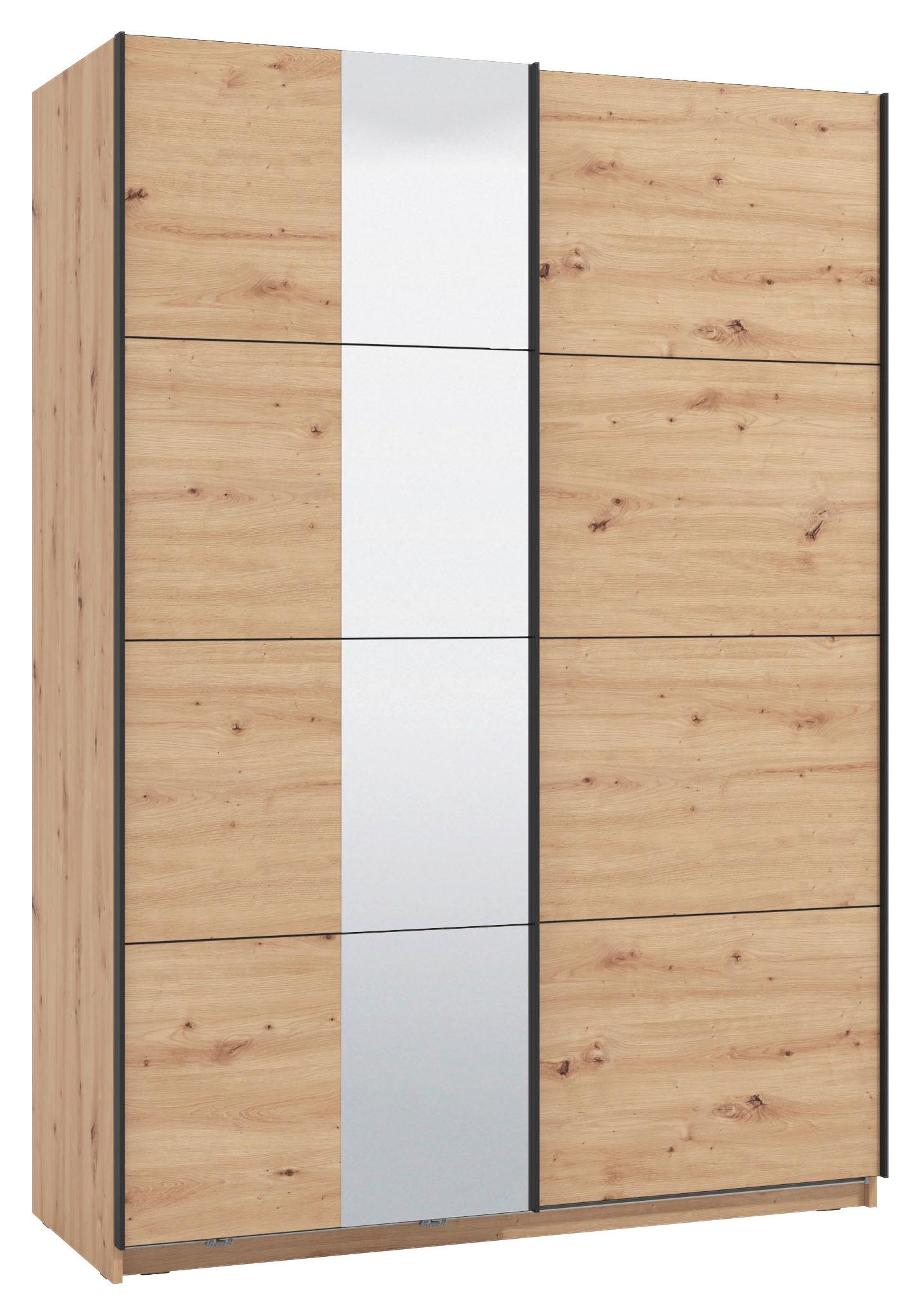 Schwebetürenschrank Gard 150 in Eiche Artisan - Schwarz/Eiche Artisan, Konventionell, Holzwerkstoff/Metall (146/217/61cm) - Mömax