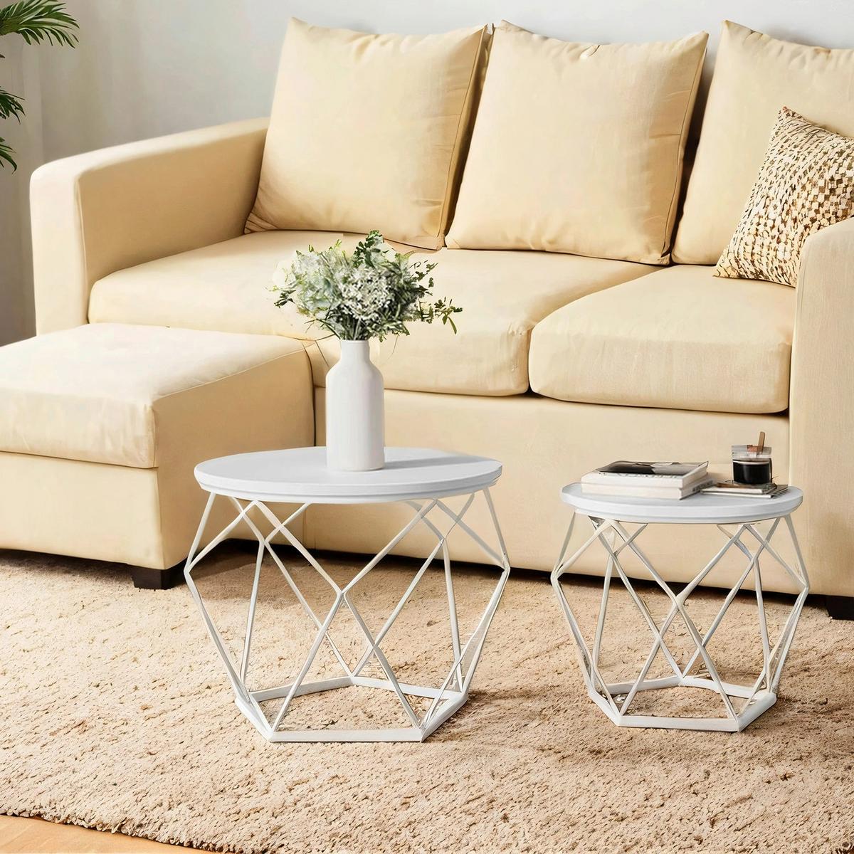 Couchtisch Set in Weiß, rund - Weiß, Trend, Holzwerkstoff/Metall (50-40/50-40/40-36cm) - MID.YOU