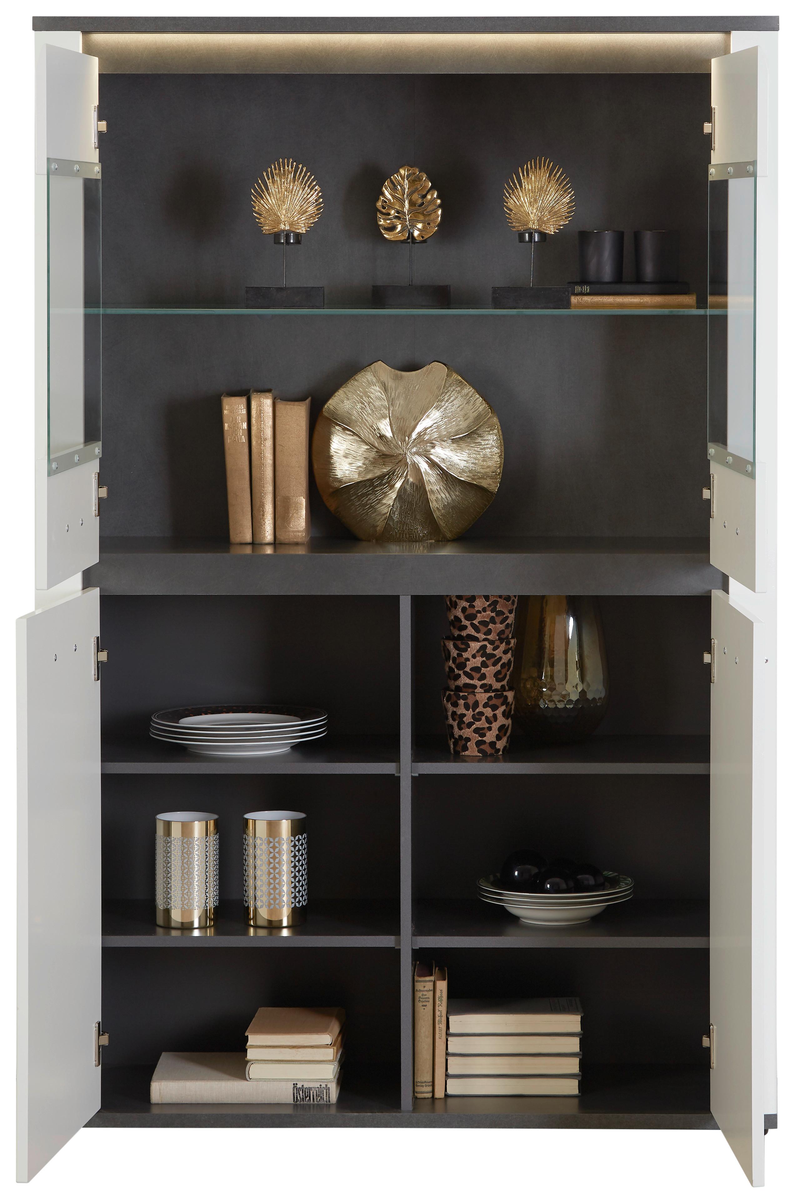 Vitrina Alassio - barve kroma/črna, Moderno, kovina/umetna masa (109/163/38cm) - Premium Living