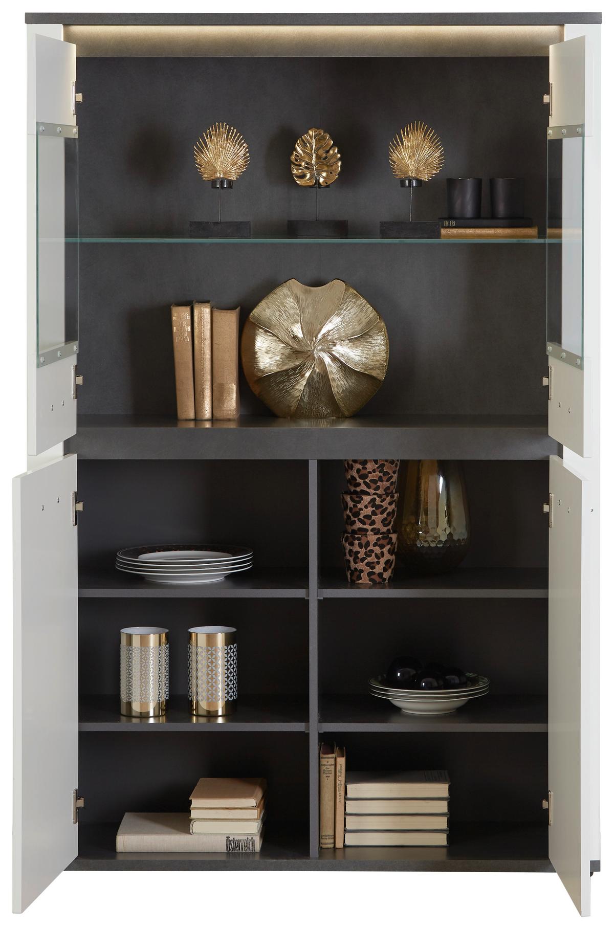 Vitrina Alassio - barve kroma/črna, Moderno, kovina/umetna masa (109/163/38cm) - Premium Living