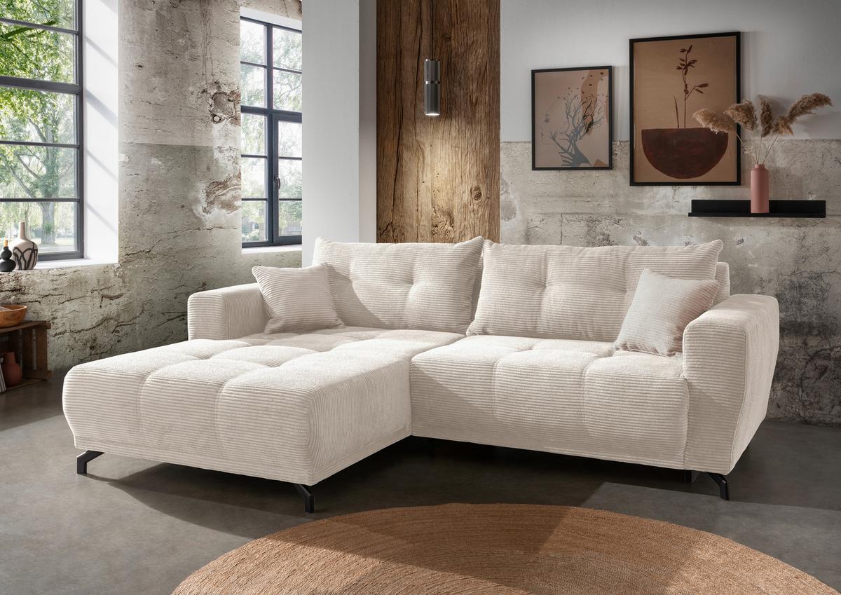 Wohnlandschaft Restato Beige Cord - Beige/Schwarz, MODERN, Holz/Textil (177/246cm) - MID.YOU