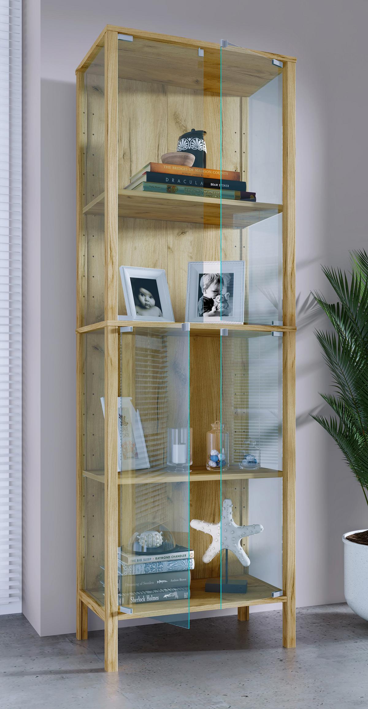 Vitrine Jensol Honigeiche/Klar - Honigeiche/Klar, Design, Glas/Holzwerkstoff (60/178/35cm) - Livetastic