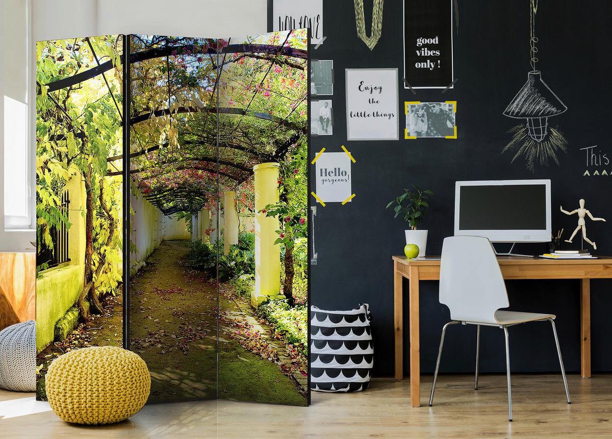 Paravan Romantic Garden, 3-Delni, Enostranski - zelena/rjava, Basics, tekstil/les (135/172/3cm) - artgeist