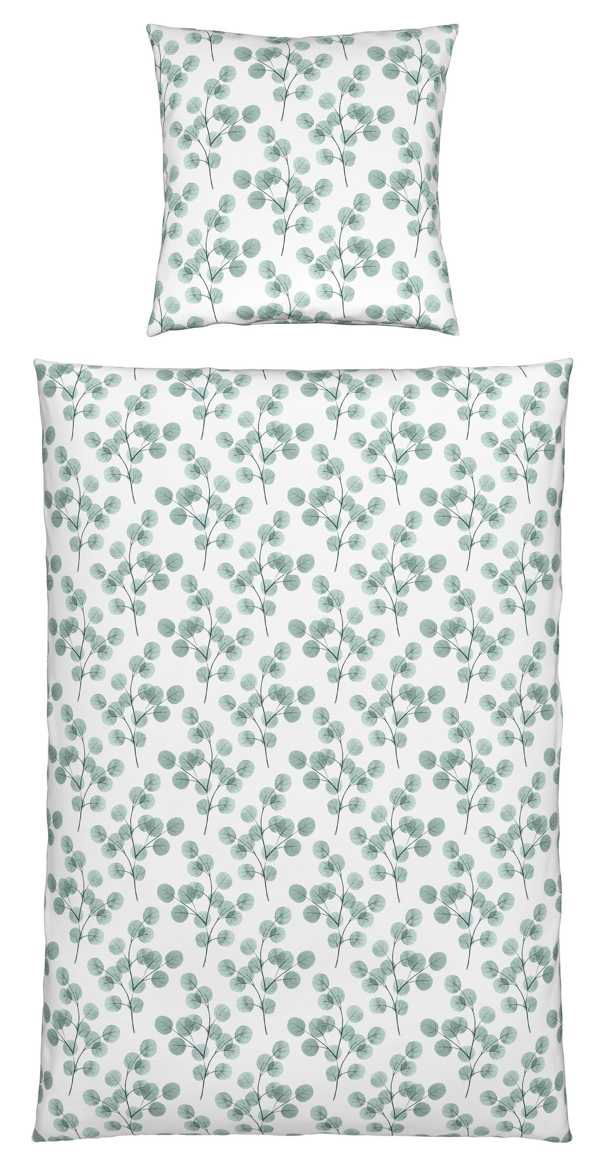 Bettwäsche Bio-Anna Weiß/Jadegrün ca. 135x200cm - Jadegrün/Weiß, Natur, Textil (135/200cm) - ecoTree