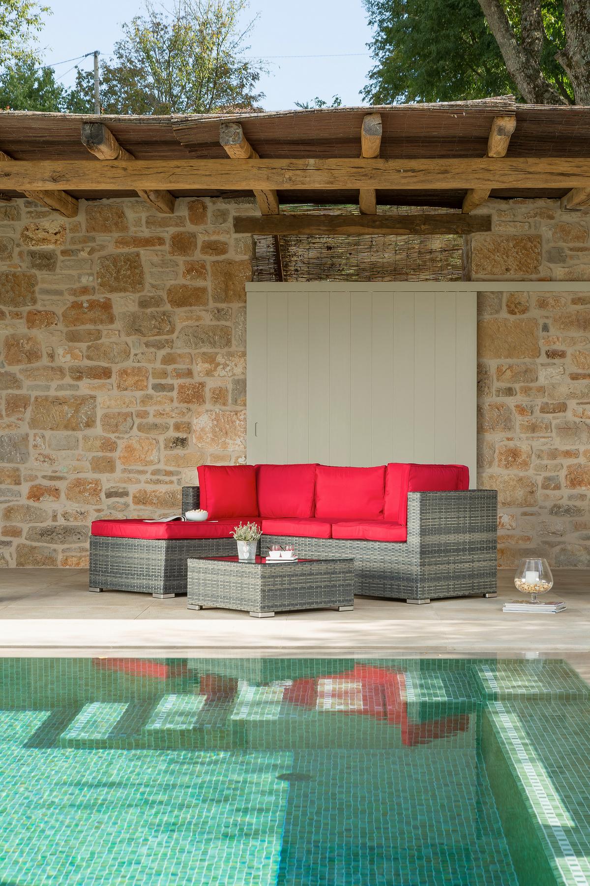 Lounge Garnitura Leona Rdeča, Rjava, 3-Delni Set - rdeča/rjava, Moderno, kovina/umetna masa (146/199cm) - Modern Living