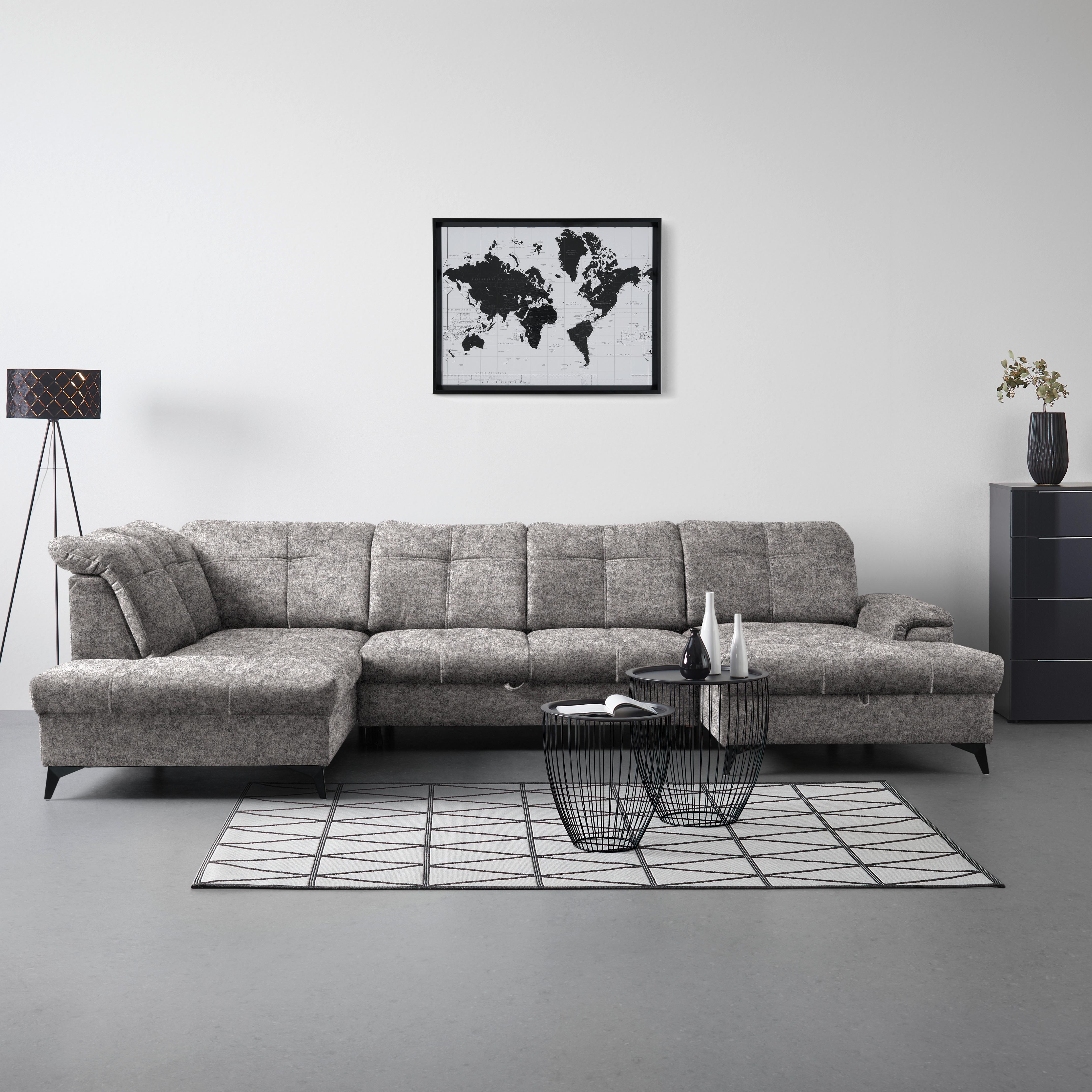 Wohnlandschaft Sierra Greige - Greige/Schwarz, MODERN, Textil/Metall (230/364/181cm) - Mömax