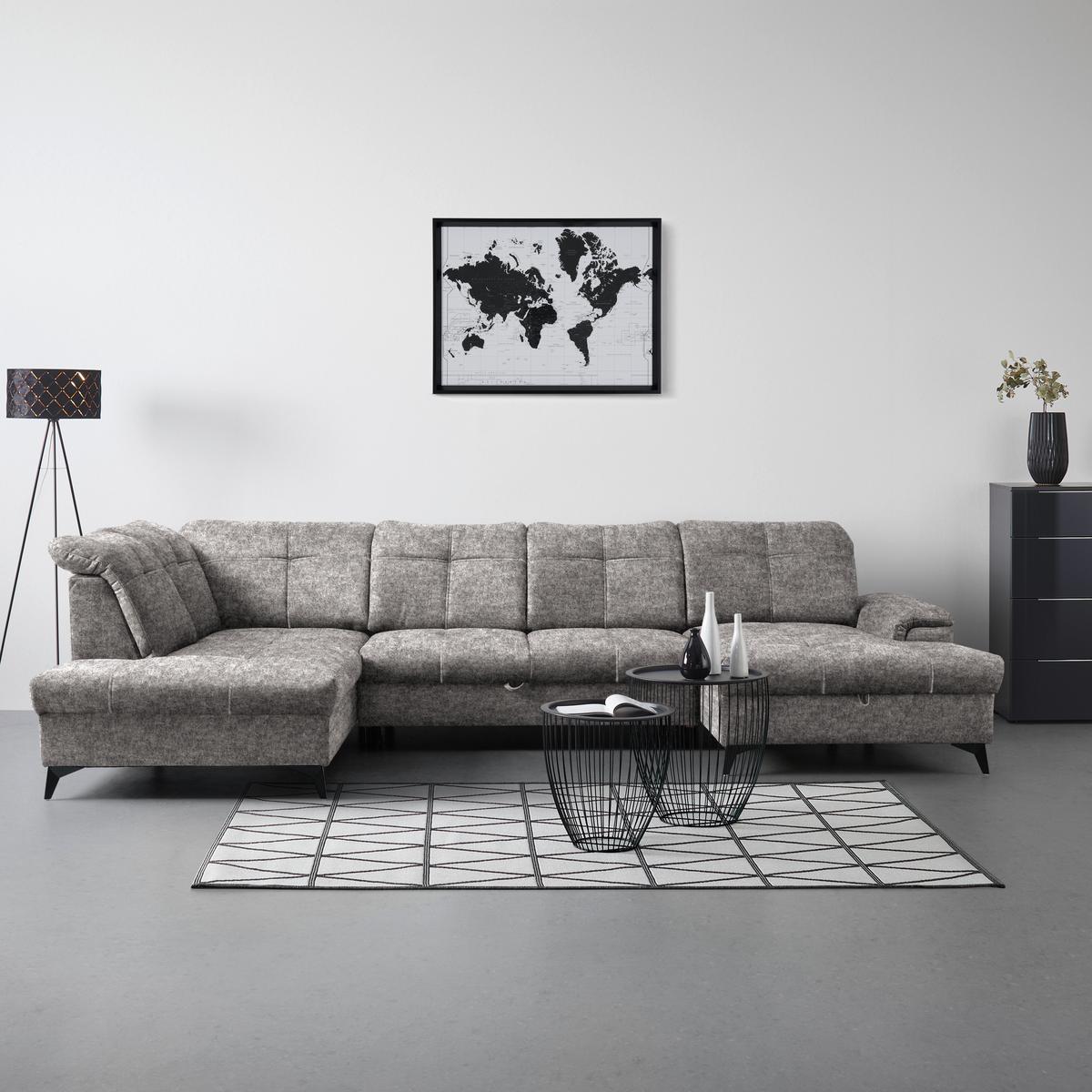 Wohnlandschaft Sierra Greige - Greige/Schwarz, MODERN, Textil/Metall (230/364/181cm) - Mömax