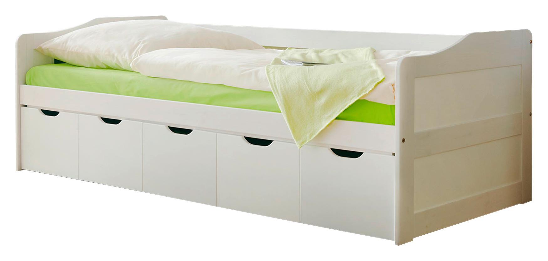 Stauraumbett "Maria" aus Kiefer, weiß - Weiß, MODERN, Holz (90/200cm) - MID.YOU